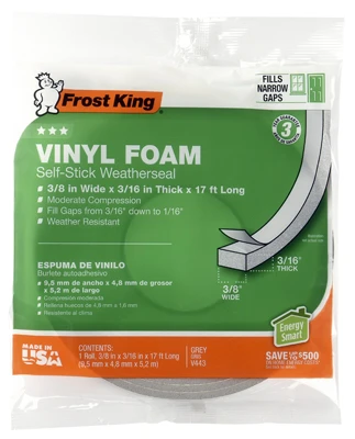 Vinyl Foam Weatherseal Tape, 3/8W x 3/16 In. T x 17 Ft.