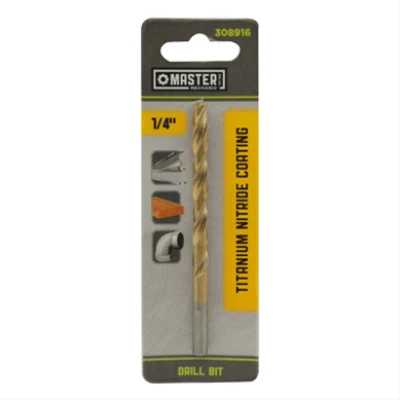 1/4 Inch by 4 Inch High-Speed Steel Drill Bit with Titanium Nitride Coating