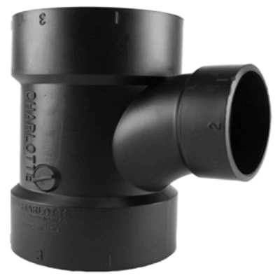 ABS/DWV Sanitary Tee, Hub x Hub x Hub, 4 x 4 x 3 In.