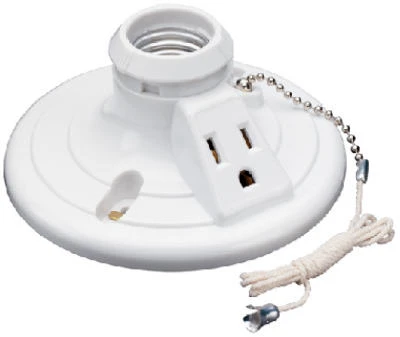 Pass & Seymour Lampholder, Pull-Chain, White, 15-Amp, 250-Watt