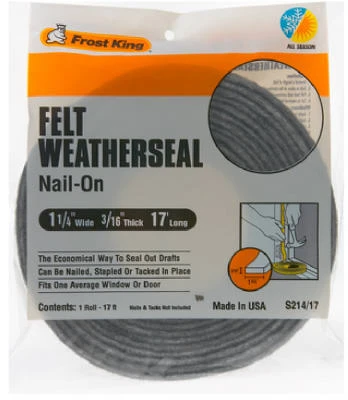 Felt Weatherstrip, 1-1/4  W x 3/16  T x 17' L