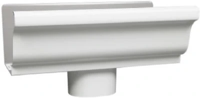 End Piece With 3 In. Drop For 5 In. Gutter, White Galvanized Steel