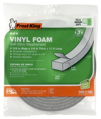 Vinyl Foam Weatherseal Tape, 3/8W x 1/4 In. T x 17 Ft.