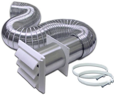 Complete Flexible Aluminum Dryer Vent Duct Kit, 4 Inch Diameter by 8 Feet Length