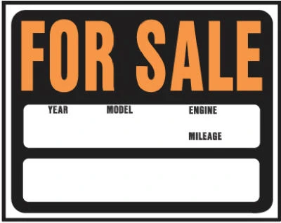 Auto For Sale Sign, Orange/ Black Plastic, 15 x 19-In.