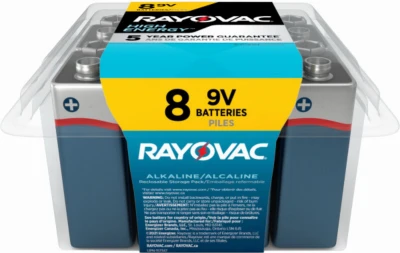 High Energy 9 Volt (9V) Alkaline Batteries, 8 Pack