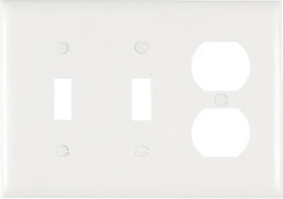 Pass and Seymour White Urea Wall Plate, 3-Gang, 2 Toggle Switch and 1 Duplex Receptacle
