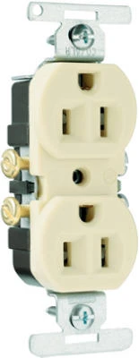 Pass and Seymour Duplex Electrical Outlet, Copper and Aluminum Compatible, 2-Pole 3-Wire Grounding, Ivory, 15 Amp, 125 Volt