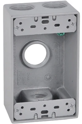 Weatherproof 1 Gang Rectangular Outlet Box, Gray, Four 3/4 In. Holes