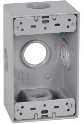 Weatherproof One Gang Rectangular Gray Outlet Box with Five Three Quarter Inch Holes