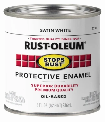 Stops Rust Oil Based Satin Protective Enamel, White, 1/2 Pint