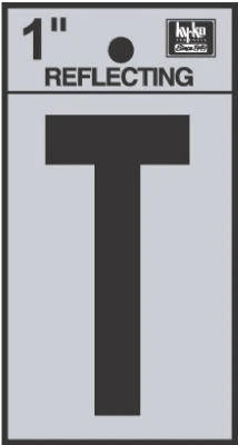 House Address Letter T, Reflective Black/Silver Vinyl, Adhesive, 1-In.