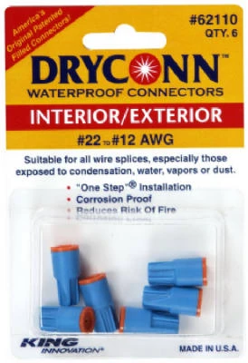 Wire Connector, Waterproof, 300/600V Aqua Blue/Orange, Safety Sealed, 6-Pk.