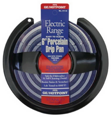 Electric Range Drip Pan, Hinged Element, Non-Stick Porcelain, 6 In.