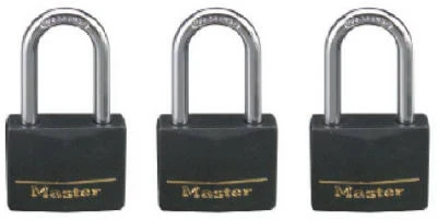 Solid-Brass Keyed Padlocks, Black Cover & Covered Key Head, 3-Pack, 1-9/16 In.