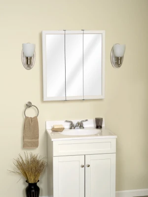 Tri-View Mirror Medicine Cabinet White Wood 23 and 3 Quarter by 25 and 5 Eighth Inches