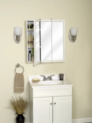 Tri-View Mirror Medicine Cabinet White Wood 23 and 3 Quarter by 25 and 5 Eighth Inches
