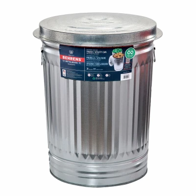 Galvanized Steel Trash Can, 31 Gallons