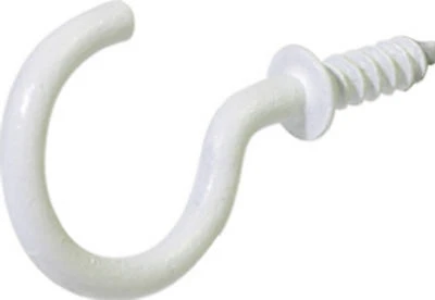Cup Hook, Vinyl-Covered, White, 1-1/4 In., 2-Pk.