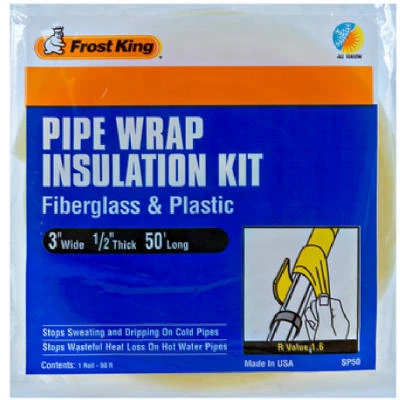 Fiberglass Pipe Insulation Kit, 3 x 1/2 In. x 50 Ft.