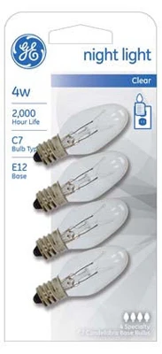 Clear Night Light Bulbs, 4 Watt, 4-Pk.