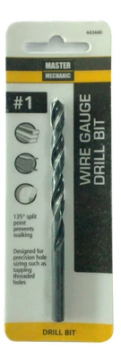 Number 1 Size 3.875 Inch Wire Gauge Drill Bit with Black Oxide Finish