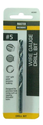 Number 5 Size 3 and 3 Quarter Inch Wire Gauge Drill Bit with Black Oxide Finish