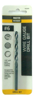 Number 6 Size 3 and Three Quarter Inch Wire Gauge Drill Bit with Black Oxide Finish