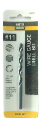 Number 11 Size 3 and 1/2 Inch Wire Gauge Drill Bit with Black Oxide Finish