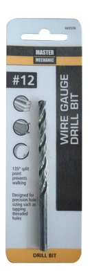 Number 12 Size 3 and 1 Half Inch Wire Gauge Drill Bit with Black Oxide Finish