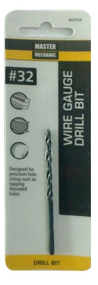 Number 32 Size 2 and 3 Quarter Inch Wire Gauge Drill Bit with Black Oxide Finish