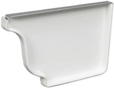 Right End Gutter Cap, White Galvanized Steel, 5 In.