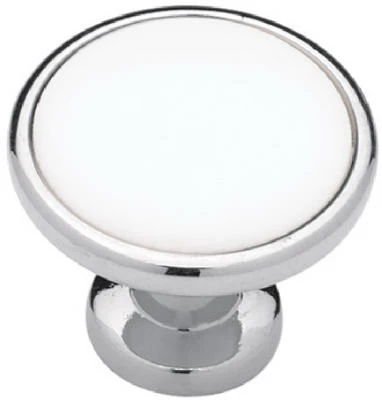 Cabinet Knob, Chrome/ White/Ceramic Insert, 1-1/4-I n.