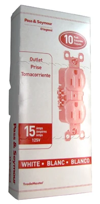 Pass & Seymour Duplex Receptacle Grounding Outlet, 15-Amp 125-Volt , White, 10-Pk.