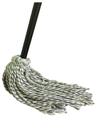 Natural Yarn Cotton Deck Mop with Blue and White Ribbon, 54 Inch Wood Handle, Green Seal Certified