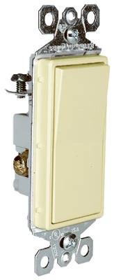 Pass and Seymour Lighted Decor Switch, Three-Way, Grounded, Ivory, Fifteen Amp, 120 to 277 Volt