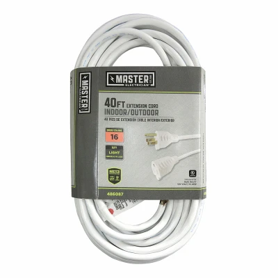 Outdoor Extension Cord, 16/3, White, 40-Ft.