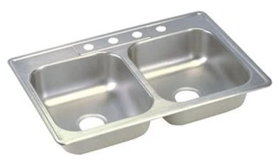 Stainless-Steel Mobile Home Kitchen Sink, Double-Compartment, 33 x 19 x 6-1/4-In.