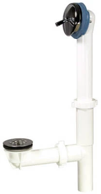 Trip Lever Bath Drain Assembly, White Plastic, Chrome Finish, 14-16 In.