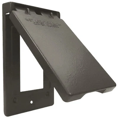 Weatherproof Vertical Ground Fault Circuit Interrupter Flip Cover, Single Gang, Bronze Finish