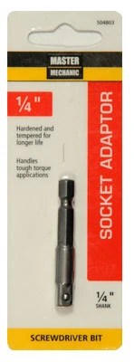 Socket Adapter, 1/4 In. Hex Shank
