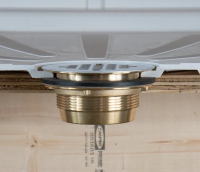 No-Caulk Shower Drain with Brass Body and Steel Strainer Cover