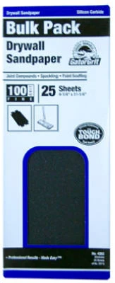 Drywall Sandpaper, Medium 100-Grit, 4-1/4 x 11-1/4 In., 25-Ct.