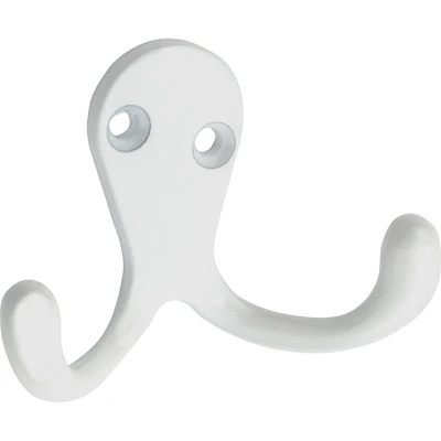 Wall Hook for Clothes, Double Prong, White, 2-Pk.