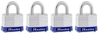 Keyed-Alike Laminated Padlocks, 4-Pack, 1-1/2 In.