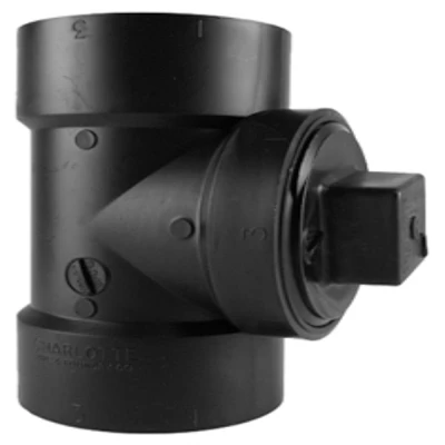 ABS/DWV Black Clean Out Pipe Tee With Plug, Hub x Hub x FPT, 3 In.