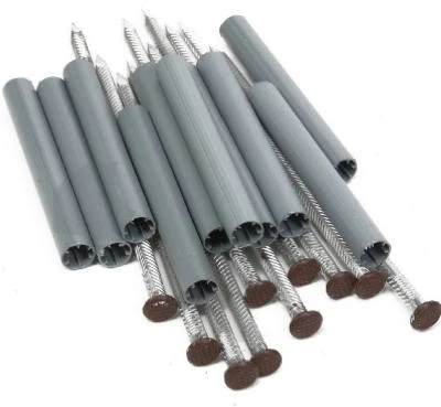 Gutter Spike & 4 In. Plastic Ferrule, Brown Steel, 7 In., 10-Pk.
