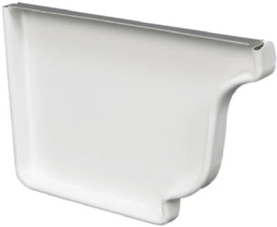 Gutter Left End Cap, White Galvanized Steel, 4 In.