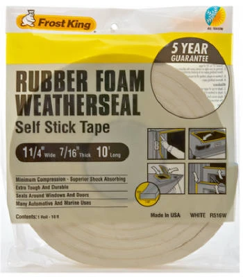 Rubber Foam Weatherseal Tape, 1-1/4W x 7/16 In. T x 10 Ft.