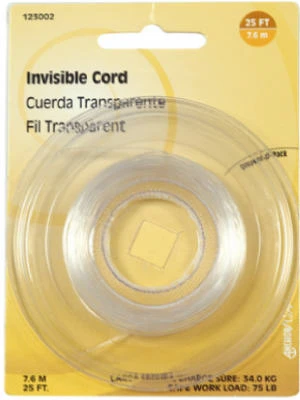 Picture Hanging Cord, Invisible, Nylon, 15-Lb. Load, 25-Ft.,